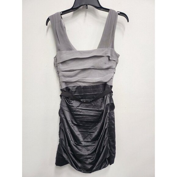Express Womens Cocktail Dress Size 8 Gray Black Flat Ruffle Sleeveless Beaded - Picture 7 of 9